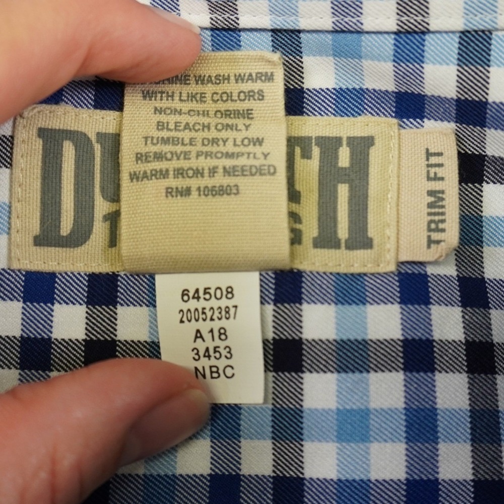 Duluth Trading Trim Fit Men's Large Tall Plaid Long Sleeve Button Shirt Blue LT - Picture 7 of 10